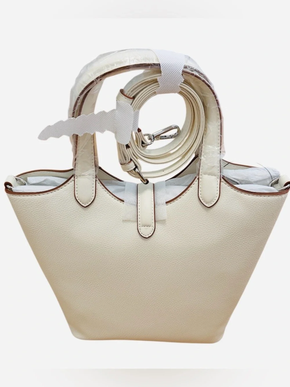 NWT-Nine West Chic Cream Pebbled Tote with Top Handles